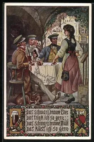AK Das schwarzbraune Bier, Kellnerin mit Studenten