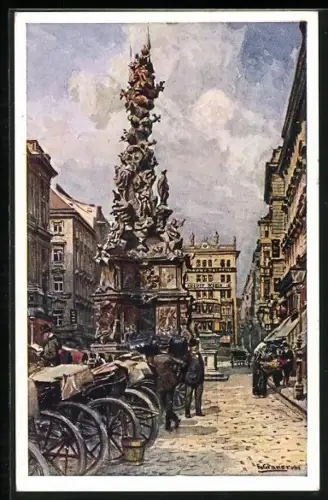 Künstler-AK Ernst Graner: Wien, Graben mit Dreifaltigkeitssäule, Kutschen