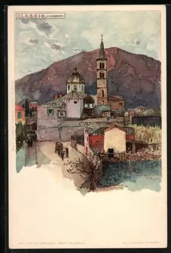 Künstler-AK Manuel Wielandt: Alassio, St. Ambrogio mit Kutsche