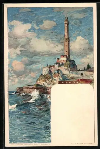Künstler-AK Manuel Wielandt: Genova-Genua, Partie am Leuchtturm
