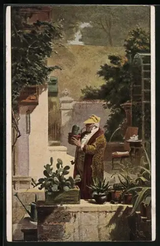 Künstler-AK Carl Spitzweg: Der Kaktusfreund mit seinen Kakteen in Hof