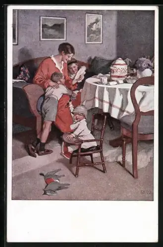 Künstler-AK Brynolf Wennerberg: Kriegspostkarte Nr. 9, Gute Nachrichten von der Front
