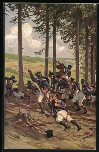 Künstler-AK Paul Hey: Soldaten stürmen durch den Wald, Verein für das Deutschtum im Ausland