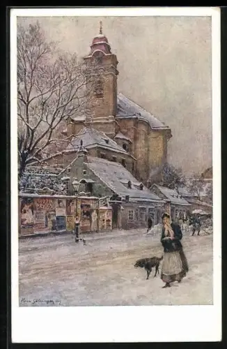 Künstler-AK Hans Götzinger: Wien, Erdbergerkirche im Winter