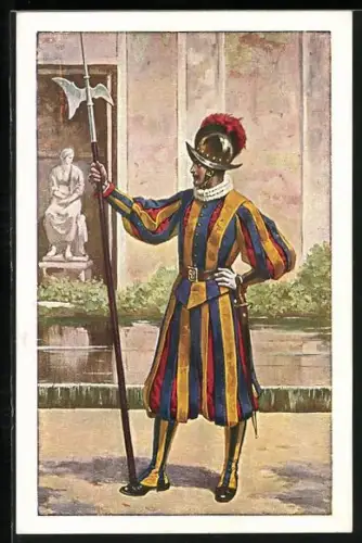 AK Vatikanstadt, Schweizer Gardist mit Hellebarde