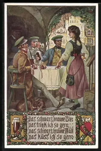 AK Das schwarzbraune Bier, Kellnerin mit Studenten