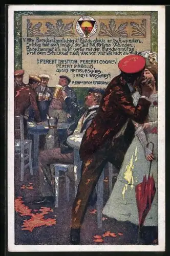 AK Deutscher Schulverein NR: 240, Soldaten trinken Bier, Mann küsst eine Frau