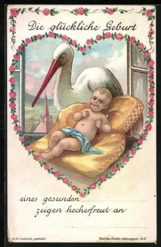 AK Storch steht neben einem Baby, Herz