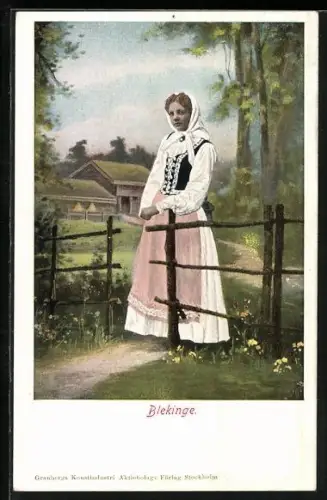 AK Blekinge, schwedische Dame in Tracht