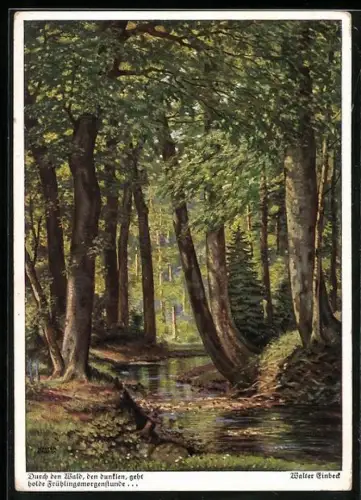 Künstler-AK Walter Einbeck: Durch den Wald, den dunklen, geht holde Frühlingsmorgenstunde