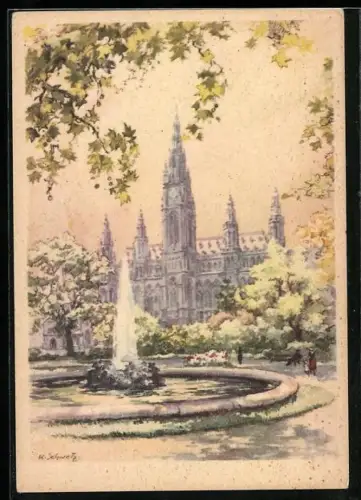 Künstler-AK Karl Schwetz: Wien, Rathaus