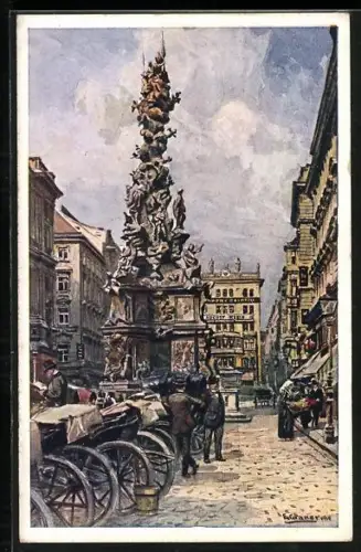 Künstler-AK Ernst Graner: Wien, Graben mit Dreifaltigkeitssäule, Kutschen