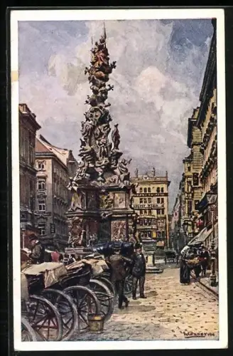 Künstler-AK Ernst Graner: Wien, Graben mit Dreifaltigkeitssäule, Kutschen