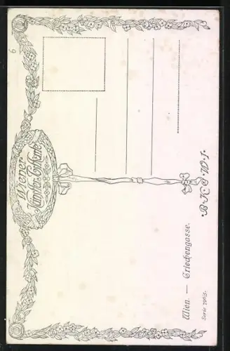 Künstler-AK Emil Czech: Wien, Griechengasse mit Weinhandlung von Heinrich Kertesz, Frau mit Korb