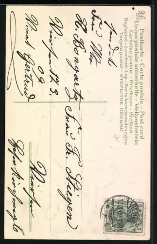 Präge-AK Mutter und Tochter gratulieren mit Blumen zum Namenstag