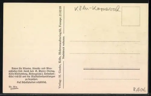 Lied-AK En d`r Höhnergass 204 von Gerhard Ebeler u. Hans Otten, ein Mann im Gespräch mit der Putzfrau