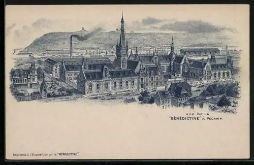 Lithographie Fécamp, Vue de la Bénédictine