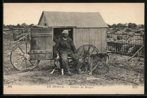 AK En Beauce, Cabano de Berger, Schäfer mit seinen Hunden