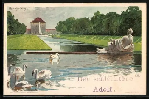 Künstler-AK Heinrich Kley: München-Nymphenburg, Nymphenburg mit Parkanlage