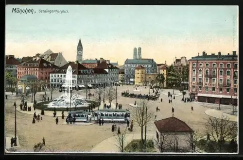 AK München, Strassenbahn auf dem Sendlingerthorplatz