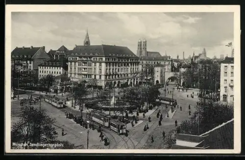 AK München, Sendlingerplatz mit Strassenbahn