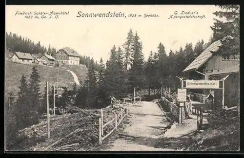 AK Schottwien, Friedrich Schüler-Alpenhotel am Sonnwendstein und Gasthof G. Lindner