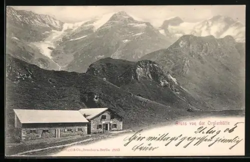 AK Orglerhütte, Ansicht mit Gipfelpanorama