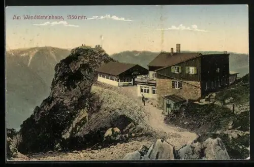 AK Wendelsteinhaus, Berghütte aus der Vogelschau