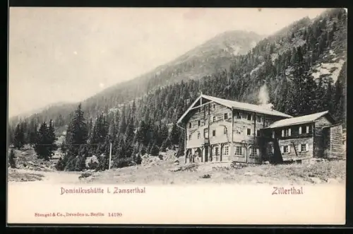 AK Dominikushütte, Berghütte im Zamserthal, Zillerthaler Alpen