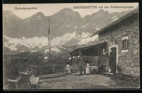 AK Austriahütte, Ansicht des Aussenbereichs der Berghütte