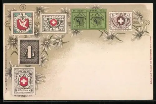 AK Verschiedene Briefmarken der Schweiz, Edelweiss