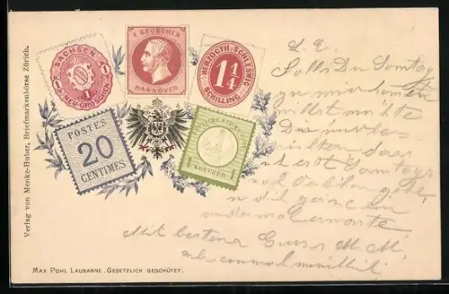 AK Deutsche Briefmarken, Reichsadler