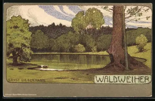Künstler-AK Ernst Liebermann: Waldweiher, Landschaft