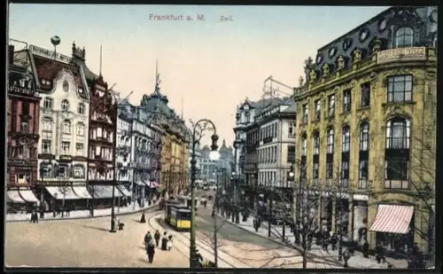 AK Frankfurt am Main, Zeil, Strassenbahn unterwegs