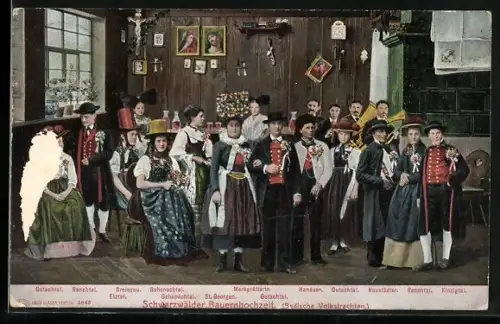 AK Schwarzwälder Bauernhochzeit, Markgräflerin, Hanauer, Schwarzwälder Tracht