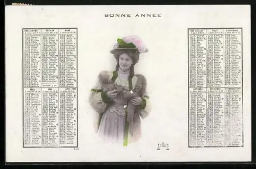 AK Fräulein mit einem Kalender, Neujahrsgruss