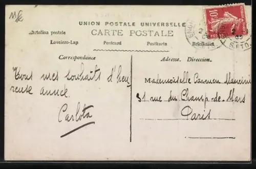 AK Fräulein mit einem Kalender, Neujahrsgruss