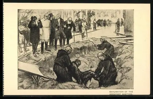 Künstler-AK Louis Raemaekers: Exhumation of the Aerschot Martyrs, 1. Weltkrieg