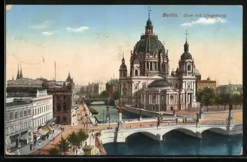 AK Berlin, Blick auf Dom mit Burgstrasse u. Börsen-Hotel