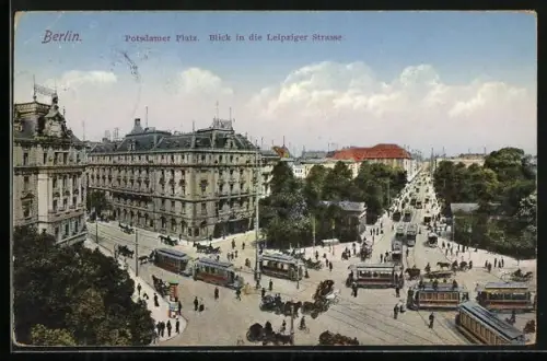AK Berlin-Tiergarten, Potsdamer Platz mit Strassenbahnen