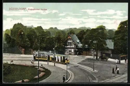 AK Düsseldorf, Strassenbahn in Fahrt vor dem Zoologischen Garten