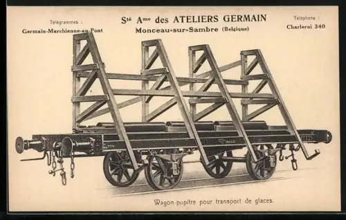 AK Eisenbahn, Wagon-pupitrepour transport de glaces, Germain-Marchienne-au-Pont, Ste Ame des Ateliers Germain