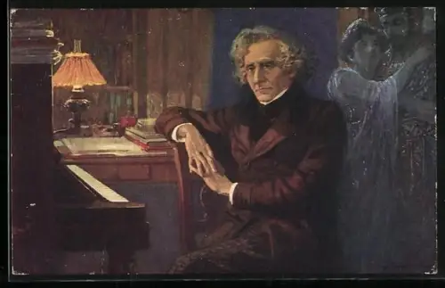 Künstler-AK L.-H. Berlioz, beim komponieren von Die Trojaner