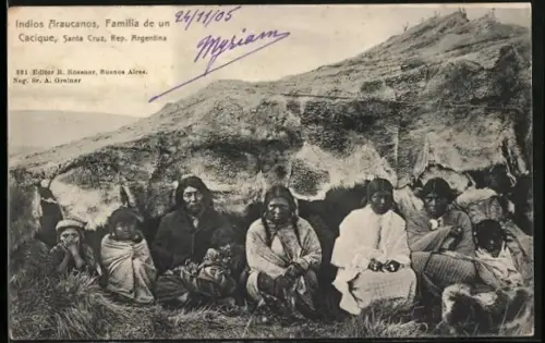 AK Santa Cruz, Indios Araucanos, Familia de un Cacique, argentinische Ureinwohner_Innen