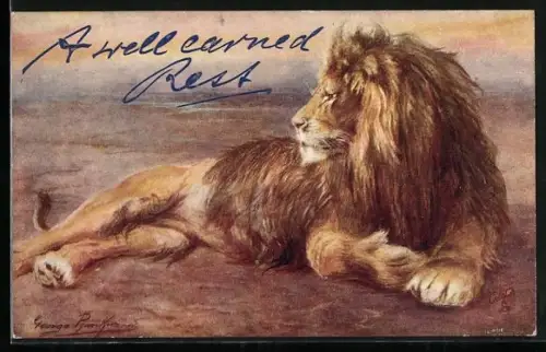 Künstler-AK liegender Löwe