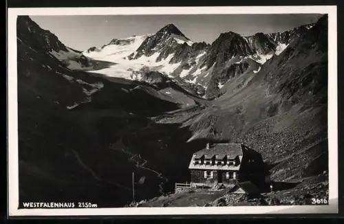 AK Westfalenhaus, Berghütte vor Gipfelpanorama