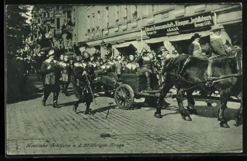 AK Kassel, Tausendjahrfeier, Hessische Artillerie a. d. 30 jährigen Kriege vor Einkaufs-Genossenschaft