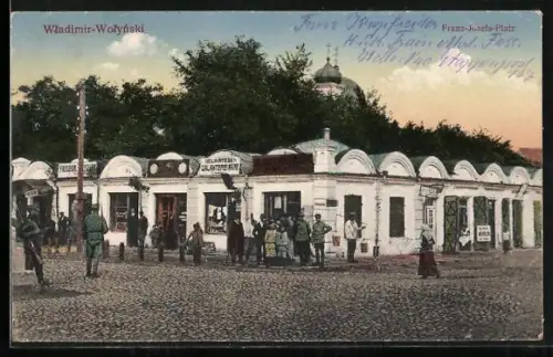 AK Wladimir-Wolynski, Geschäfte am Franz-Josefs-Platz
