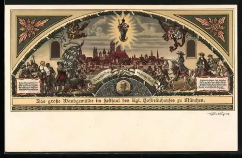 AK München, Wandgemälde im Festsaal des Kgl. Hofbräuhaus zu München