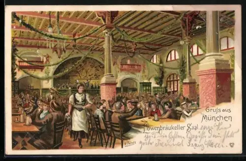 Lithographie München, Gasthaus Löwenbräu-Keller, Saal